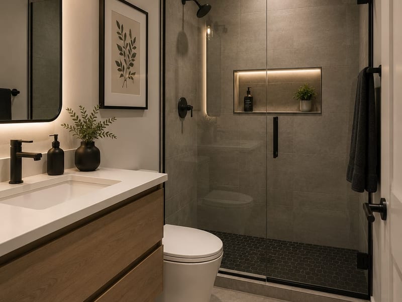 Photoreal preview of the Mt. Laurel bathroom remodel — generated before construction began