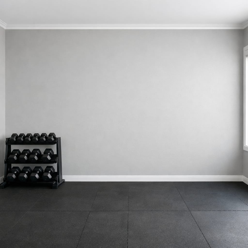 Empty modern home gym with a blank feature wall