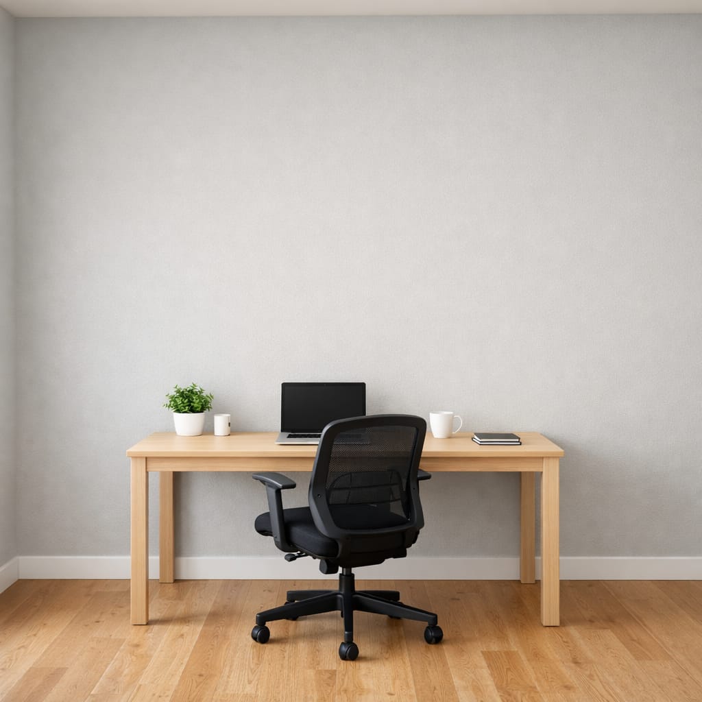 Empty modern home office with a blank feature wall